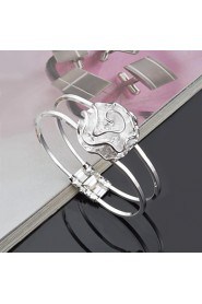 Fashion Sterling Silver Plated Rose Bangle Women's Bracelet