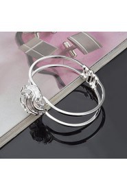 Fashion Sterling Silver Plated Rose Bangle Women's Bracelet