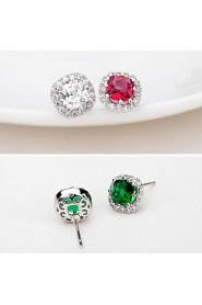 18K White Gold Plated CZ Diamond Stud Earrings Multi Prongs Square Cubic Zirconia Earrings (More Colors)