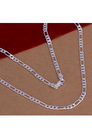 Simple Geometry Shape Copper Silver Plated 4MM 26 Inch Necklace For Men's(Silver)(1Pc)