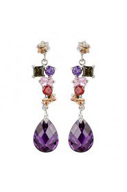 Brass With Cubic Zirconia Drop Earrings(More Colors)