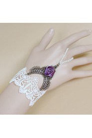 Retro Gothic Punk Lace White Roses Bracelet Ring Set