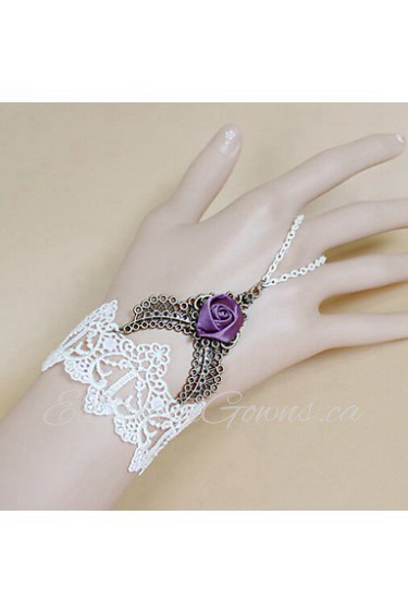 Retro Gothic Punk Lace White Roses Bracelet Ring Set