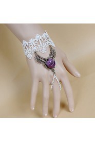 Retro Gothic Punk Lace White Roses Bracelet Ring Set