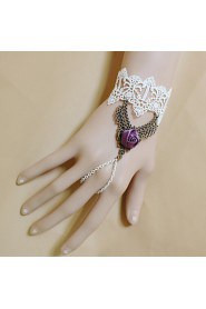 Retro Gothic Punk Lace White Roses Bracelet Ring Set