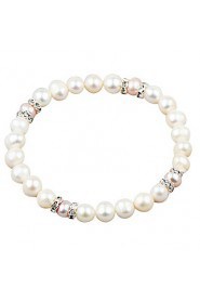 Elegant White Fresh Water Pearl And Crystal Elastic Bracele