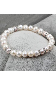 Elegant White Fresh Water Pearl And Crystal Elastic Bracele