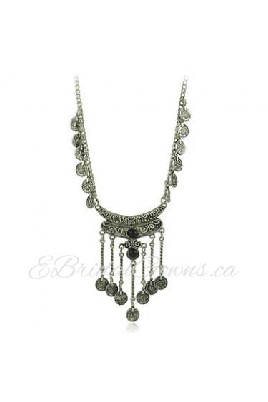 Bohemian Jewelry Vintage Coin Long Pendant Necklace Antique Silver Chain Gypsy women Jewelry