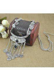 Bohemian Jewelry Vintage Coin Long Pendant Necklace Antique Silver Chain Gypsy women Jewelry