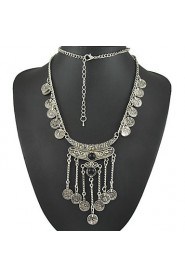 Bohemian Jewelry Vintage Coin Long Pendant Necklace Antique Silver Chain Gypsy women Jewelry