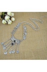 Bohemian Jewelry Vintage Coin Long Pendant Necklace Antique Silver Chain Gypsy women Jewelry