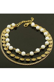 Pearl Circle Chain Anklet Bracelet Body Ring Foot Beach Jewelry (White,1 pcs)