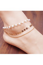 Pearl Circle Chain Anklet Bracelet Body Ring Foot Beach Jewelry (White,1 pcs)