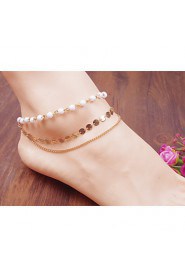 Pearl Circle Chain Anklet Bracelet Body Ring Foot Beach Jewelry (White,1 pcs)