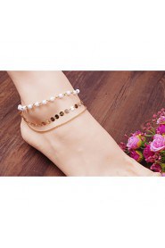 Pearl Circle Chain Anklet Bracelet Body Ring Foot Beach Jewelry (White,1 pcs)