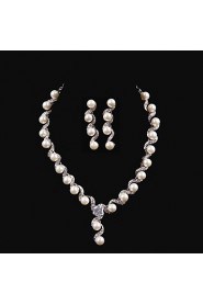 Elegant Design Alloy With Rhinestone And Pearl Wedding/Special Occaision / Party Jewelry Set.