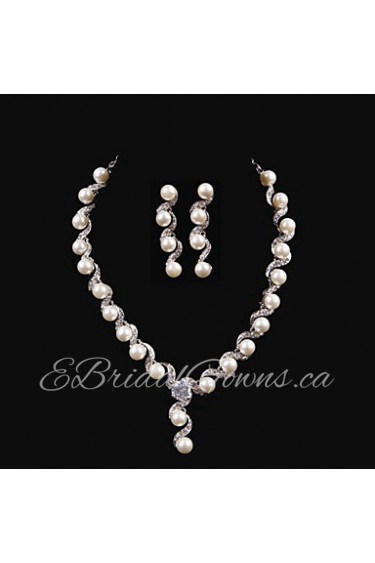 Elegant Design Alloy With Rhinestone And Pearl Wedding/Special Occaision / Party Jewelry Set.