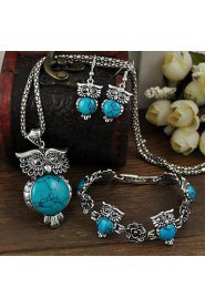 Tibetan Vintage Silver Retro Turquoise Stone Pendant Necklace drop earrings bracelet Set(More Colors)