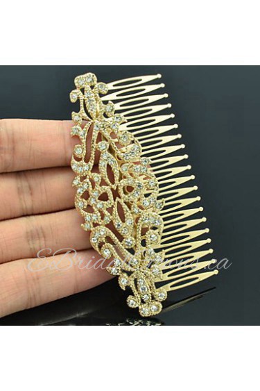 Alloy Gold Rhinestone Women Wedding Prom Flower Girl Leaves Flower Hair Comb