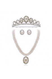 Gorgeous Clear Crystals And Imitation Pearls Jewelry Set,Including Necklace,Earrings And Tiara