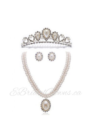 Gorgeous Clear Crystals And Imitation Pearls Jewelry Set,Including Necklace,Earrings And Tiara