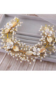 Bride's Leaves Shape Imitation Pearl Forehead Wedding Headbands Accessories 1 PC