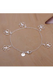 Siver Plated Four Leaves Clover Copper Chain Bracelet