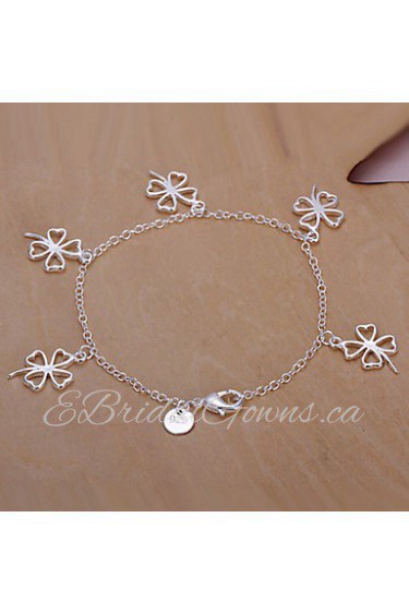 Siver Plated Four Leaves Clover Copper Chain Bracelet