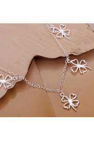 Siver Plated Four Leaves Clover Copper Chain Bracelet