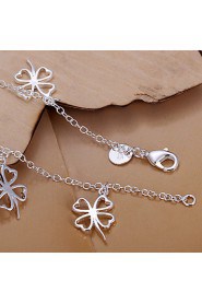 Siver Plated Four Leaves Clover Copper Chain Bracelet