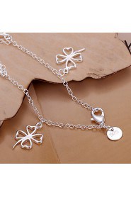 Siver Plated Four Leaves Clover Copper Chain Bracelet