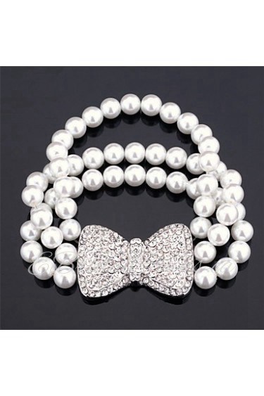 High Quality Synthetic European Pearl Beads Luxury Women's Bangle Bracelet Austrian Rhinestone Jewelry Gift for Women