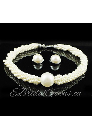 Gorgeous Alloy With Imitation Pearl Wedding Bridal Jewelry Set Including Necklace And Earrings