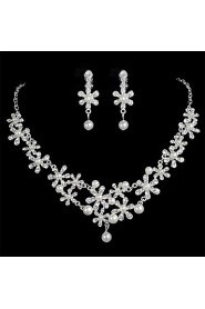 Women's Alloy Silver Crystal Neclace & Earrings Jewelry Set for Wedding Party