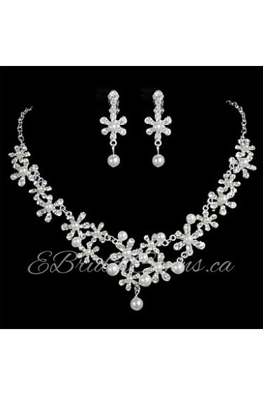 Women's Alloy Silver Crystal Neclace & Earrings Jewelry Set for Wedding Party