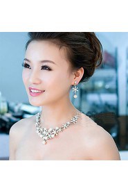 Women's Alloy Silver Crystal Neclace & Earrings Jewelry Set for Wedding Party