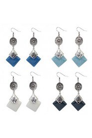 Fashion Mix Colors Square Shaped Drop Earrings Silver Ear Hook Women Antique Accessories