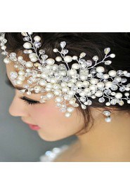 Bride's Flower Shape Imitation Pearl Rhinestone Forehead Wedding Hair Combs Headbands 1 PC
