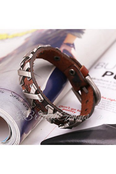 Classic Style X Shape Genuine Leather Bracelet(Brown,Black)(1Pc)