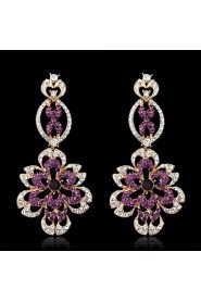 Lady's Purple Crystal Zircon Chandelier Drop Earrings for Wedding Party Jewelry