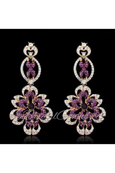 Lady's Purple Crystal Zircon Chandelier Drop Earrings for Wedding Party Jewelry