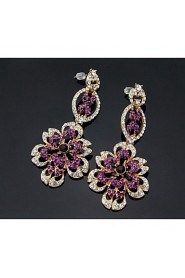 Lady's Purple Crystal Zircon Chandelier Drop Earrings for Wedding Party Jewelry