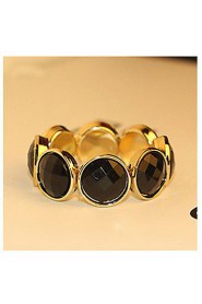 The Luxurious And Elegant Single- Layer Acrylic Pearl Round Black Stones Inlaid Gold Edge Bangle