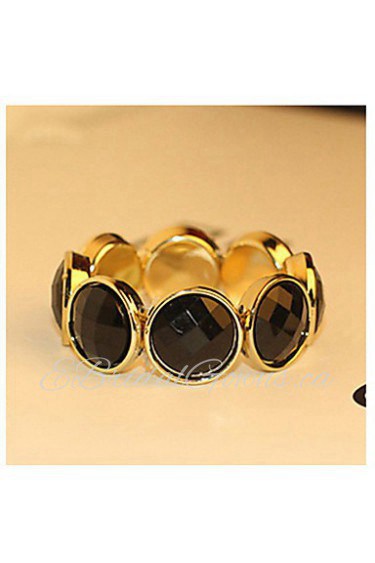 The Luxurious And Elegant Single- Layer Acrylic Pearl Round Black Stones Inlaid Gold Edge Bangle