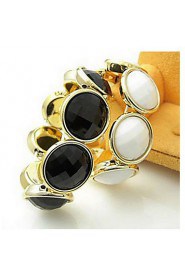 The Luxurious And Elegant Single- Layer Acrylic Pearl Round Black Stones Inlaid Gold Edge Bangle