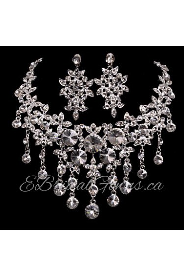 Silver Alloy Wedding/Party Jewelry Set With Rhinestone