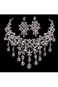 Silver Alloy Wedding/Party Jewelry Set With Rhinestone