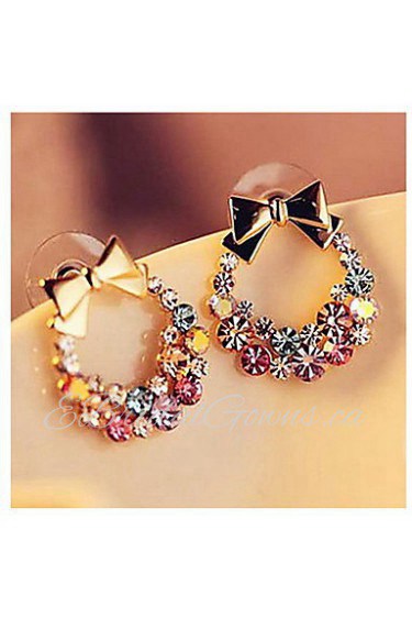 European Bowknot Multicolor Alloy With Rhinestone Stud Earrings