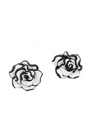 Sweet Black And White Rose Flower Stud Earrings