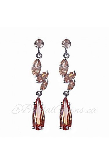 Brass With Cubic Zirconia Drop Earrings